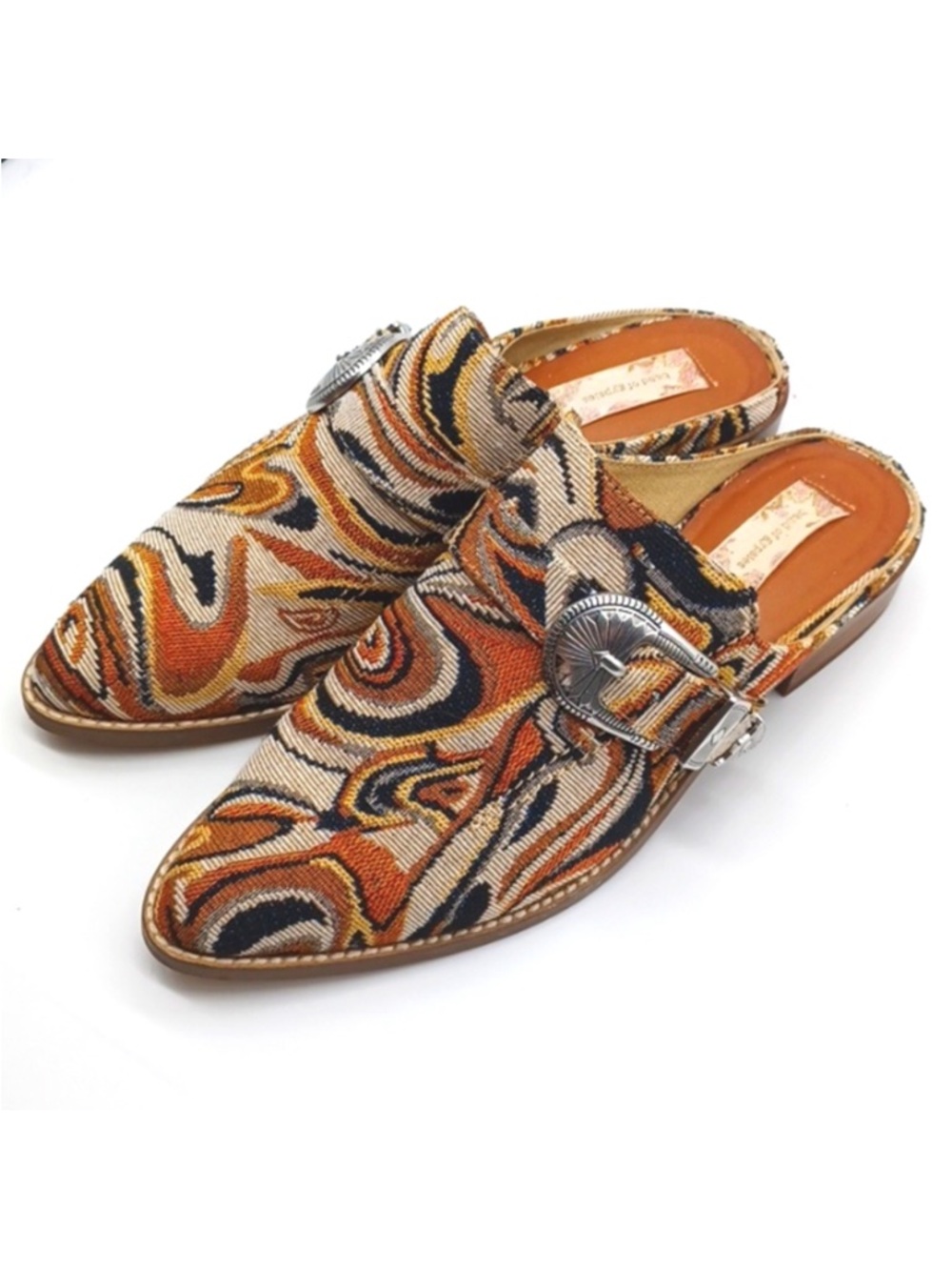 Band of Gypsies Greta Mule Slides Flats in Tapestry Jacquard Swirl